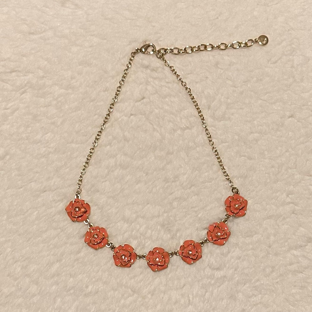 Coral & Gold Flower Statement Necklace
